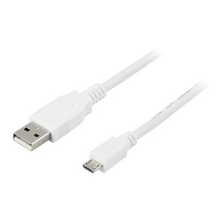 Kaapeli USB 2.0 A uros - micro B uros, 1m, valkoinen